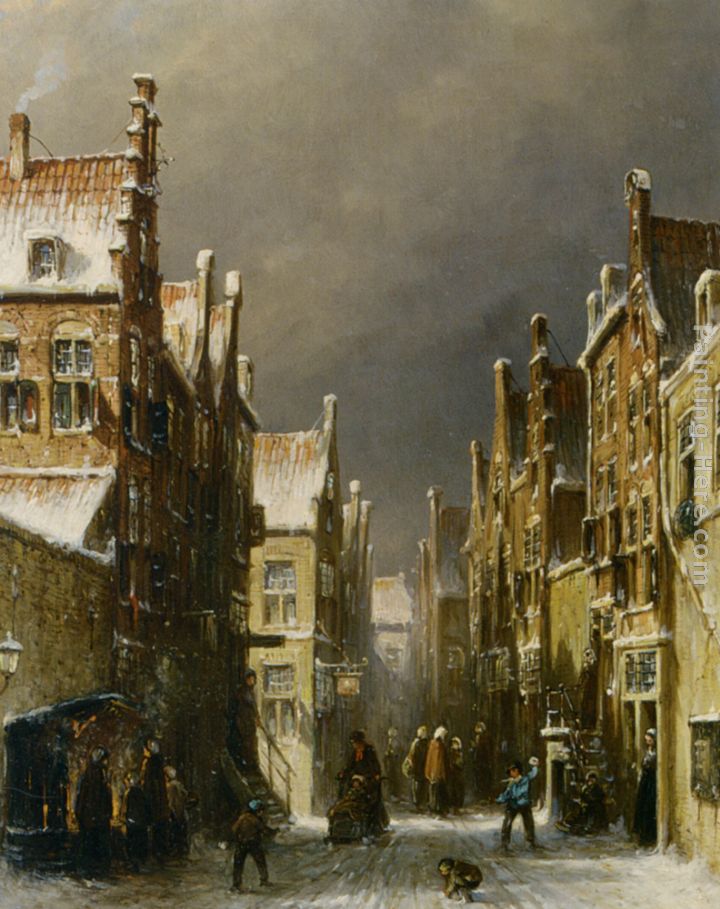 Figures in the Snow Covered Streets of a Dutch Town painting - Pieter Gerard Vertin Figures in the Snow Covered Streets of a Dutch Town art painting